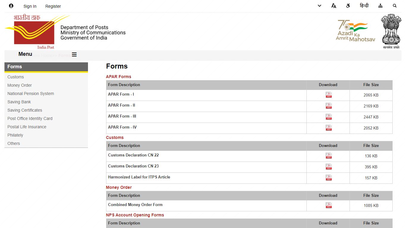 Forms - India Post